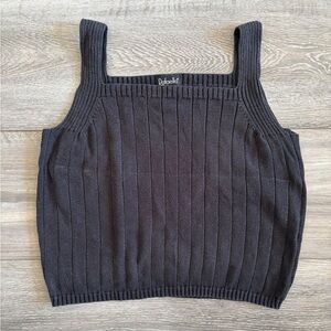 Vintage Rafaella Black Ribbed Square Neck Sweater Tank Top 100% Cotton Small